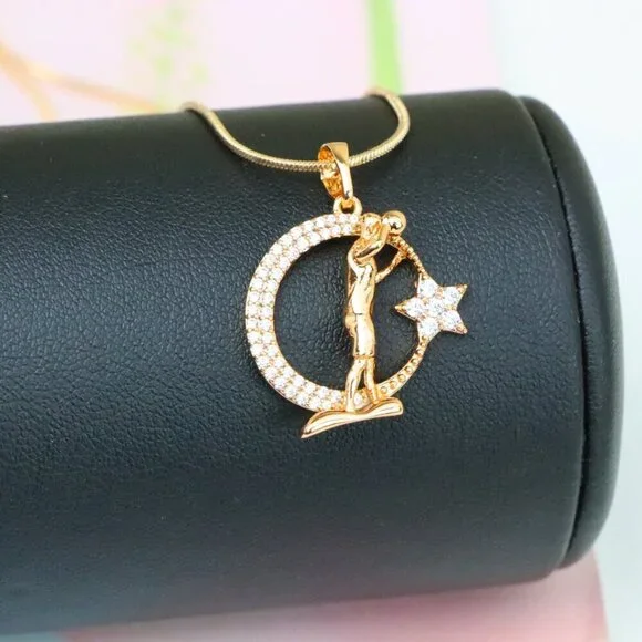 "Basketball Player Moon Star Rose Gold Pendant for Men & Women, XPPT1281 - Picture 2 of 12